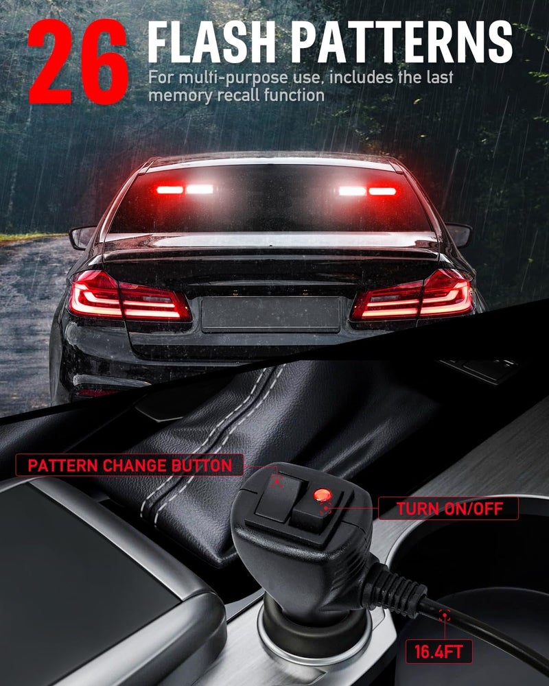 HLauto 1002L Emergency Strobe Traffic Advisor Light Bar: 40LED Dash Safety Warning Flashing Front/Rear Windshield Visor Light for Construction Vehicle, Trucks (2x10.7inch, Red White) - Image 4
